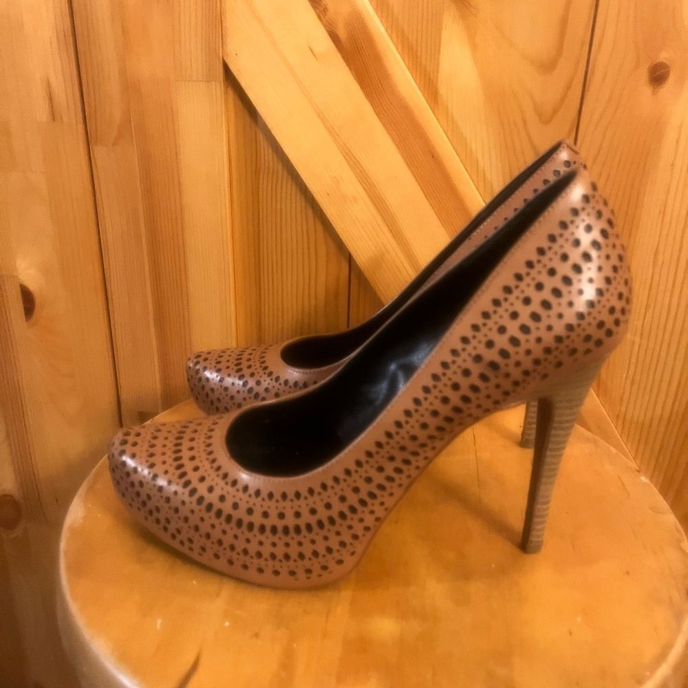 BCBG Brown Perforated Leather High Heel Pumps